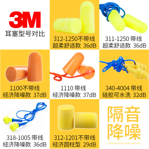 3M1110带线隔音耳塞防噪音降噪工厂睡眠学生呼噜静音工业机械飞行-图0