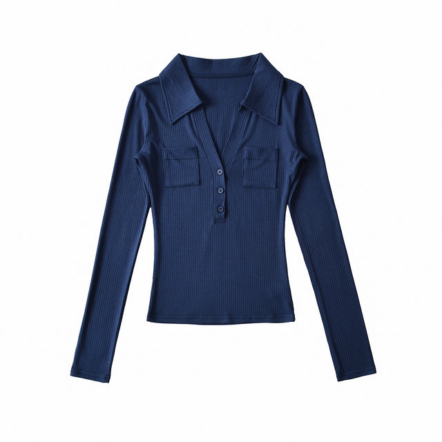 Polo collar dark gray bottoming top