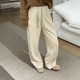 Women's winter floral gray wide-leg sweatpants with velvet and thickening