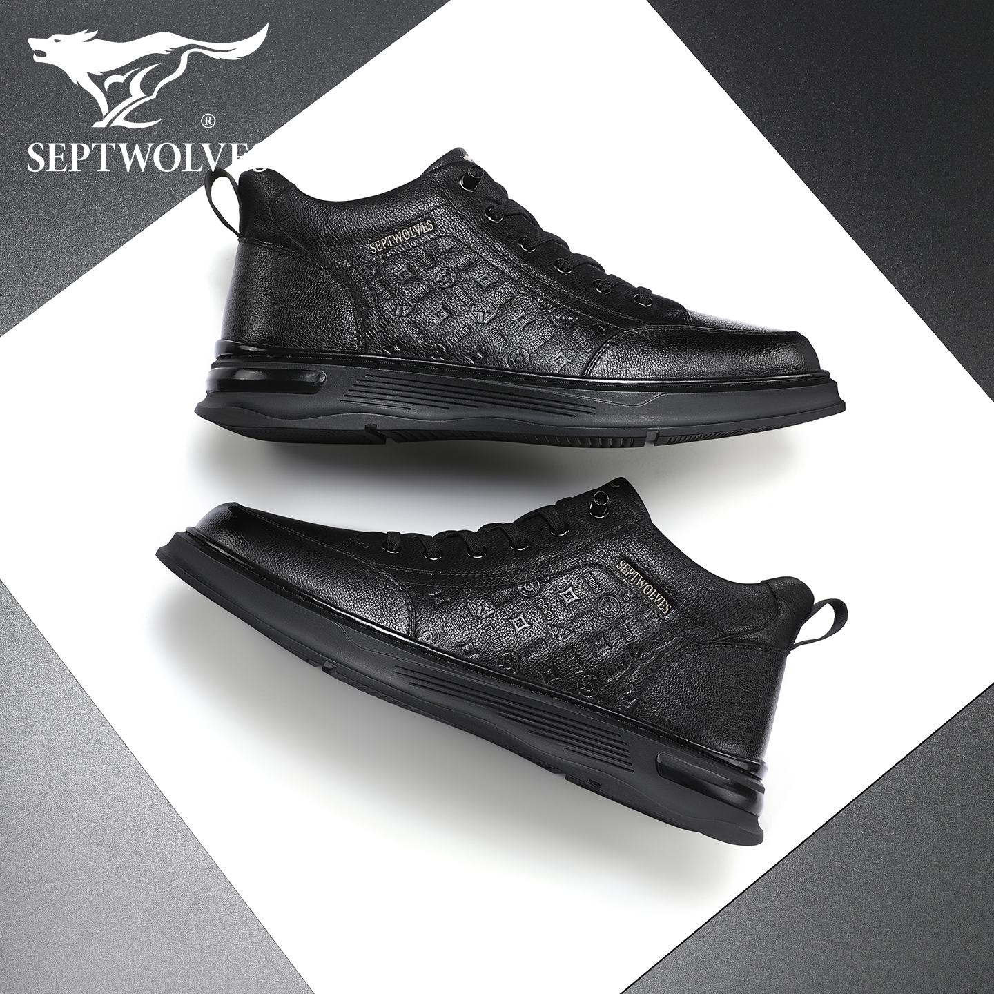 七匹狼高帮板鞋男款冬季加绒休闲皮鞋2025新款黑色保暖真皮鞋子男 - 图3