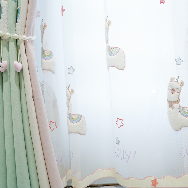 新款儿童房韩式卡通女孩房间刺绣加厚可爱公主风遮光卧室飘窗帘 - 图2