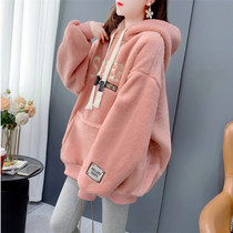 Pregnant Woman Autumn Winter Clothing Suit Fashion New Vee 2023 Winter Plus Suede Thickened Lamb Suede Jacket Foreign Air Jacket