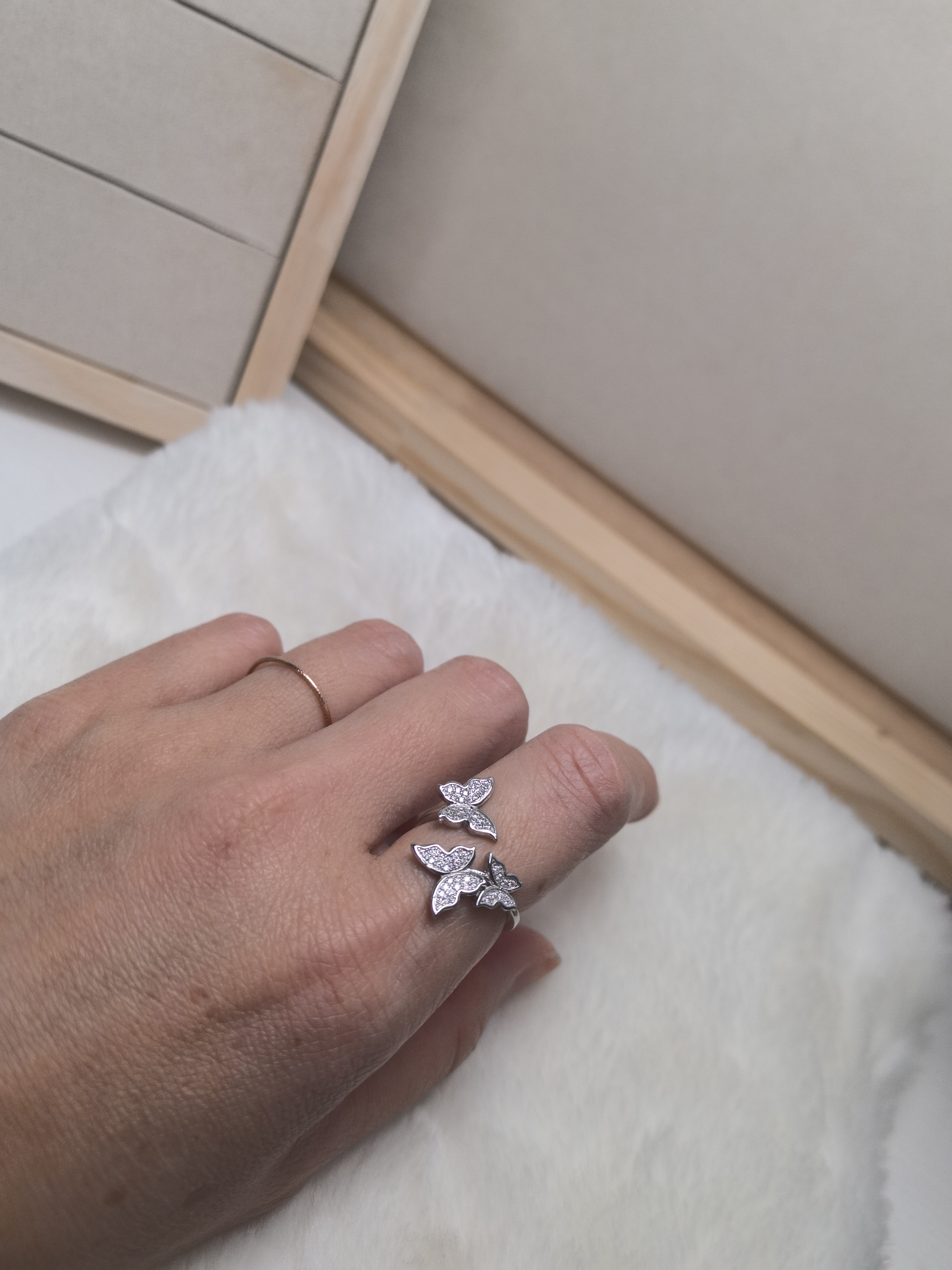 All-over S925 sterling silver butterfly ring women's niche design high-end index finger ring fashionable personality versatile ring