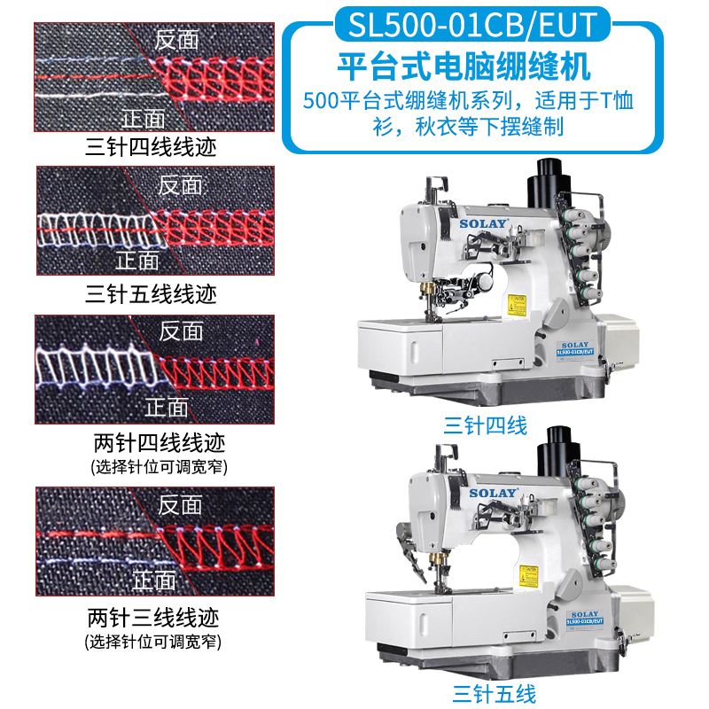 电脑500工业绷缝机三针五线缝纫机冚车坎车缝纫机法兰绒领子包边 - 图1