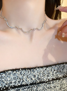 镶钻锆石弧线项链欧美时尚个性设计感锁骨链小众冷淡风项饰女
