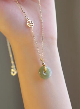 招财纳福仿玉石吊坠项链配饰女新中式平安扣感轻奢小众锁骨链