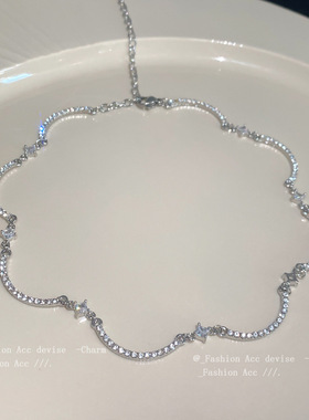 镶钻锆石弧线项链欧美时尚个性设计感锁骨链小众冷淡风项饰女