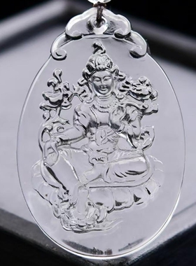 天然白水晶雕刻绿度母吊坠