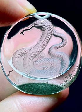 天然白水晶绿幽灵雕刻蛇生肖蛇吊坠