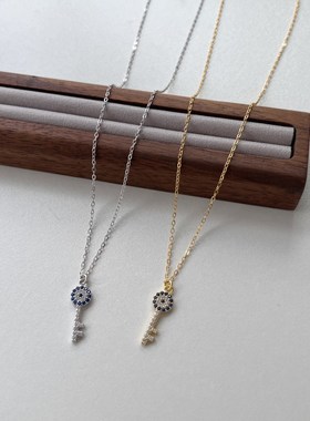 S925纯银恶魔之眼系列项链女ins轻奢个性蓝色锆石钥匙吊坠锁骨链