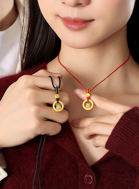 原创福马平安扣情侣项链纯银新中式古法金和田玉马年吊坠新年项饰