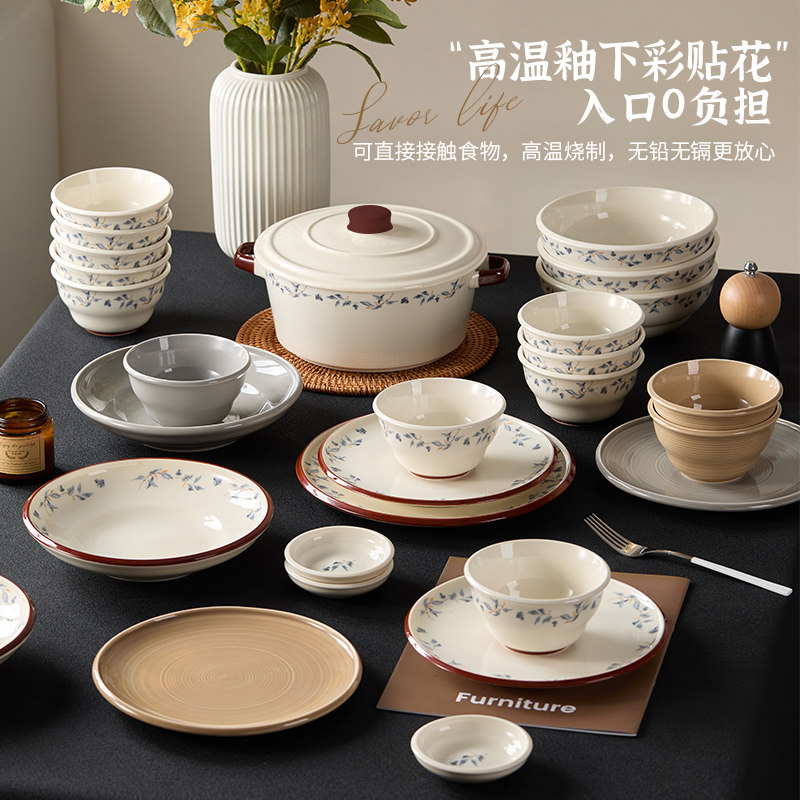 驼背雨奶奶2025新款釉下彩陶瓷碗碟盘筷家用餐具套装乔迁新居礼盒,淘宝优惠券,粉丝福利购,淘宝优惠卷