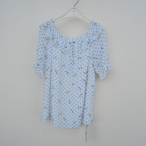 拉系列S/M专柜正品 女夏季甜美小清新宽松短袖雪纺印花衬衫4A4557 - 图3