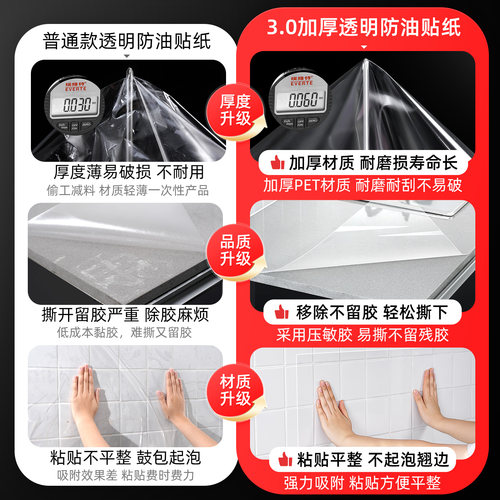 德国厨房防油贴纸自粘透明耐高温瓷砖墙贴灶台防水橱柜墙壁壁纸 - 图0