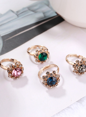 韩国超闪水钻戒指复古圈欧美时尚