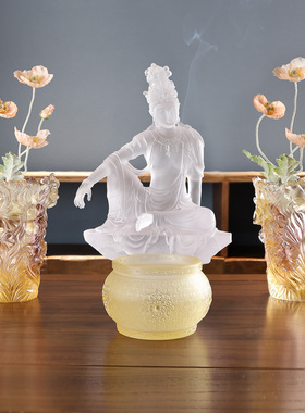 琉璃鸢尾花花瓶中式佛堂摆放供奉居家礼佛插花布置客厅装饰花瓶