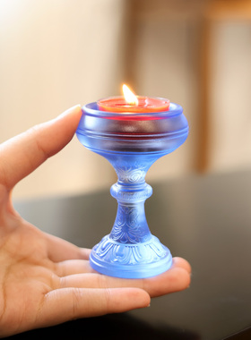 琉璃圆融烛台佛前摆放供具小烛台中式佛桌布置高脚烛台蜡烛放置台