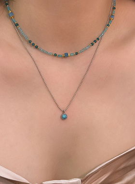 FLOAT浮漾新中式天然石米珠项链女气质手作清新蓝绿串珠锁骨链