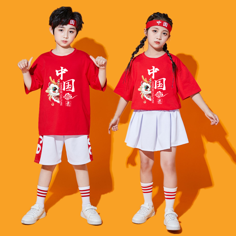 六一儿童啦啦队演出服街舞套装小学生运动会班服幼儿园舞蹈表演服-图0