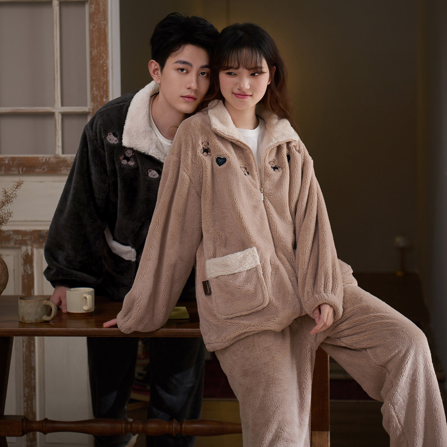 马克公主情侣睡衣可爱女珊瑚绒加厚加绒男士可外穿拉链家居服冬季,淘宝优惠券,粉丝福利购,淘宝优惠卷