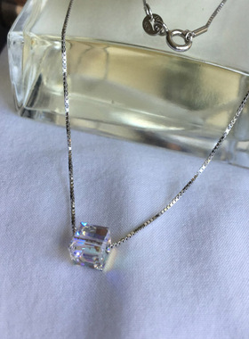 纯银水晶甜美吊坠短款极光方糖