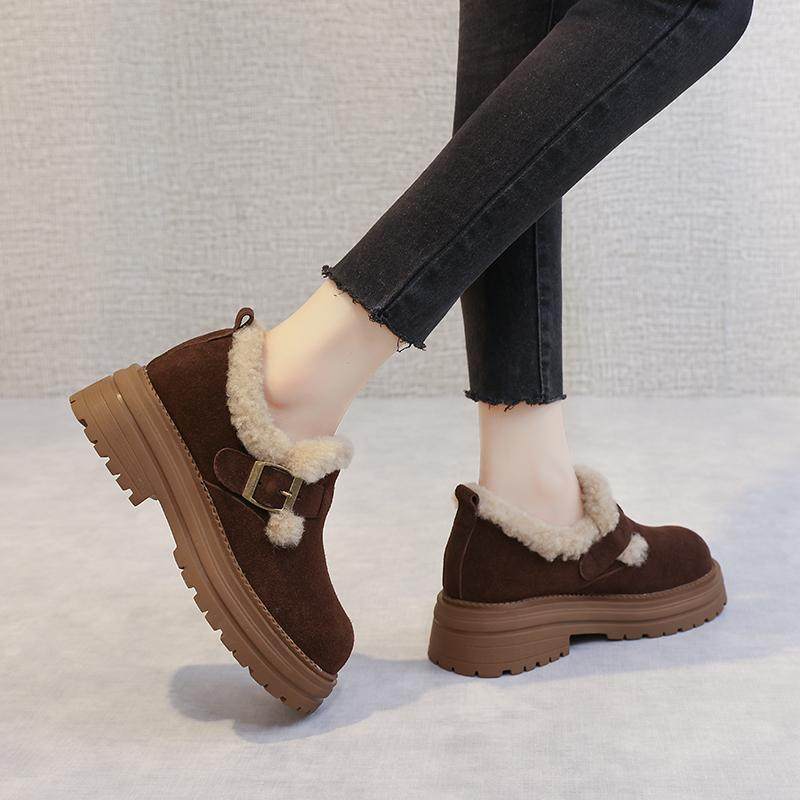 2025冬季新款真皮厚底毛毛鞋女外穿真皮真毛加厚棉鞋子加绒勃肯鞋,淘宝优惠券,粉丝福利购,淘宝优惠卷