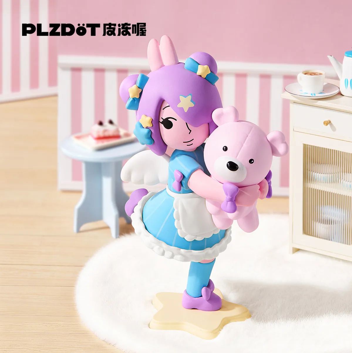 PLZDOT官方插画小人X粉红兔子合体吧盲盒公仔抽象摆件玩具搞怪新
