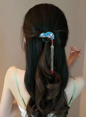古风扇子步摇流苏发簪
