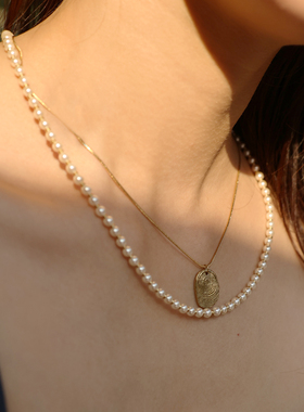 屿棠造饰施家白色水晶珍珠镀金吊坠项链叠戴 知性优雅款