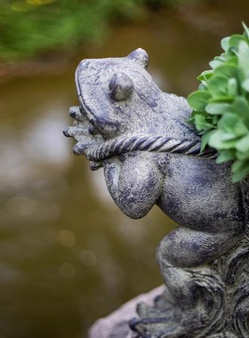 弹琴青蛙花盆器庭院花园装饰摆件