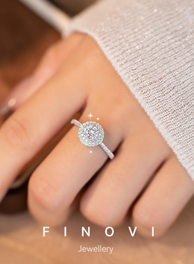 莫桑石戒指女一克拉圆包纯银铂金情侣对戒订求婚结婚假钻戒送老婆