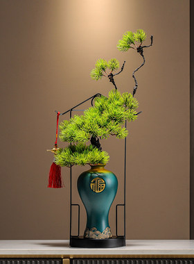 新中式禅意迎客松摆件酒柜装饰