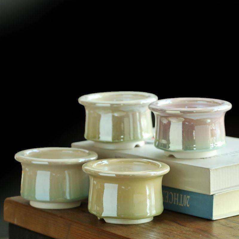 多肉花盆陶瓷高颜值创意个性简约极光彩红帽檐圆口渐变桌面装饰,淘宝优惠券,粉丝福利购,淘宝优惠卷