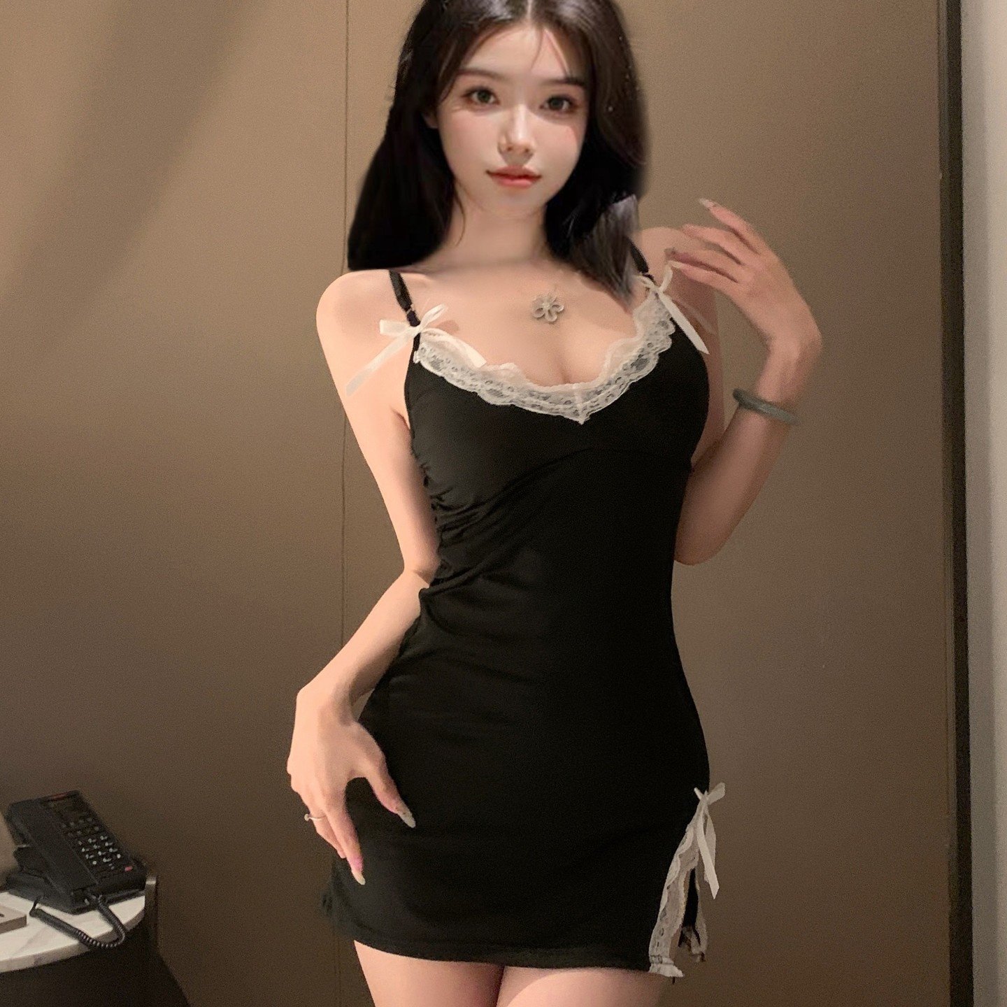 网红吊带睡衣女裙夏性感可爱修身纯欲风蕾丝可胸垫睡裙家居服1361,淘宝优惠券,粉丝福利购,淘宝优惠卷