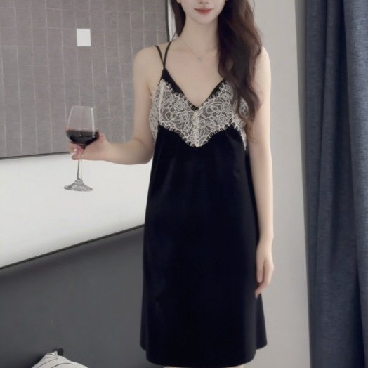 花边金丝绒刺绣短款睡衣性感露背吊带睡裙系带外袍女家居服套装,淘宝优惠券,粉丝福利购,淘宝优惠卷