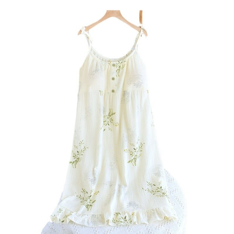 棉纱布吊带裙夏季带胸垫睡衣薄款无袖宽松舒适棉家居吊带睡裙,淘宝优惠券,粉丝福利购,淘宝优惠卷