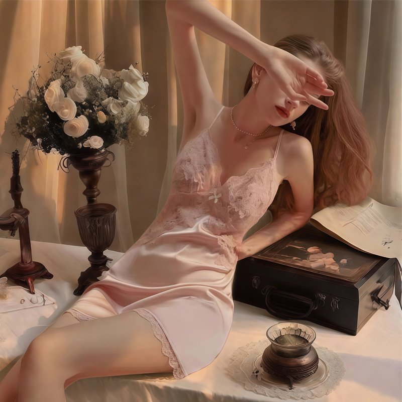 美诗兰性感睡衣女夏薄款带胸垫冰丝诱惑美背私房蕾丝吊带睡裙130,淘宝优惠券,粉丝福利购,淘宝优惠卷