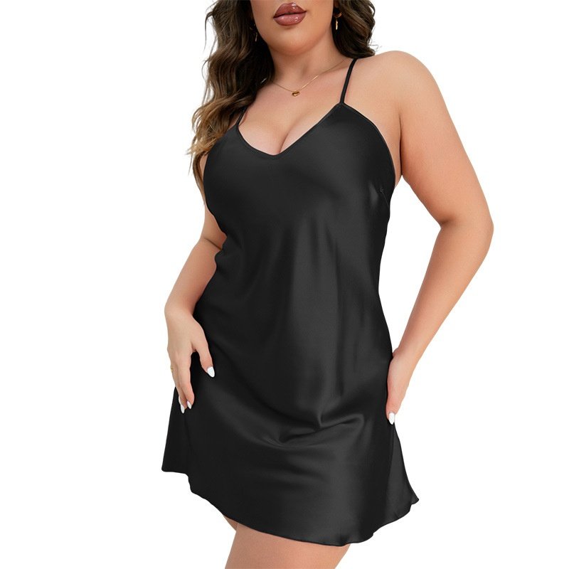 丹尼林大码睡衣夏季胖女孩宽松吊带裙跨境欧美性感女装冰丝睡裙,淘宝优惠券,粉丝福利购,淘宝优惠卷