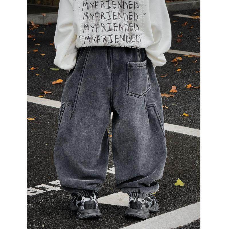 男童加绒牛仔裤冬款2024新款中大童束脚男孩洋气儿童一体加厚裤子,淘宝优惠券,粉丝福利购,淘宝优惠卷