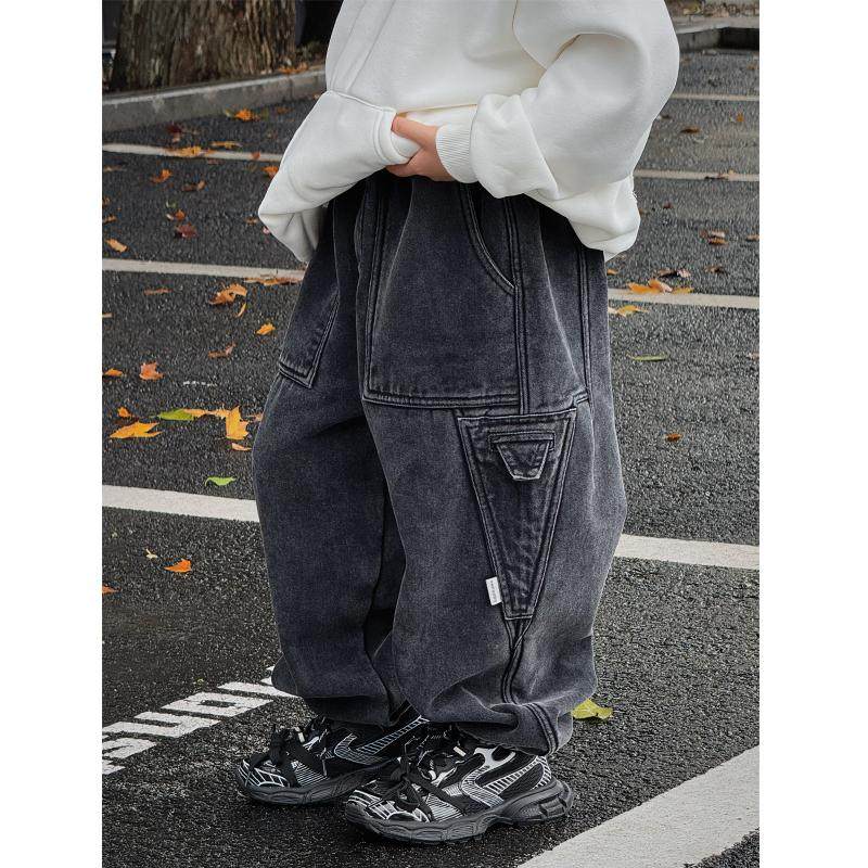 男童加绒牛仔裤冬款2024新款中大童束脚男孩洋气儿童一体加厚裤子,淘宝优惠券,粉丝福利购,淘宝优惠卷