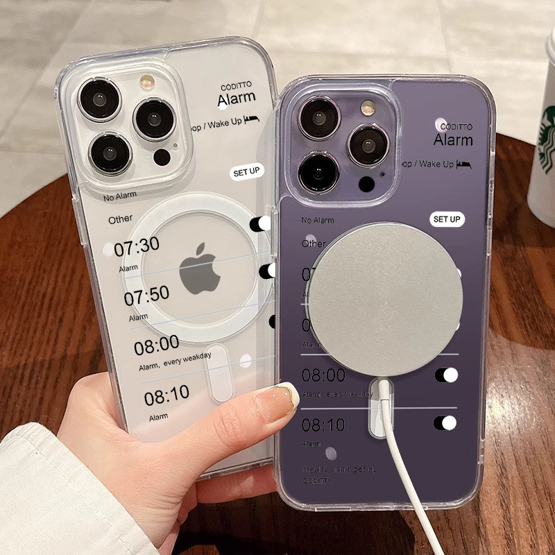 创意潮牌闹钟适用苹果16Promax手机壳iPhone15Promax全包软壳14Pro磁吸充电13透明保护套12高级感11防摔硅胶x