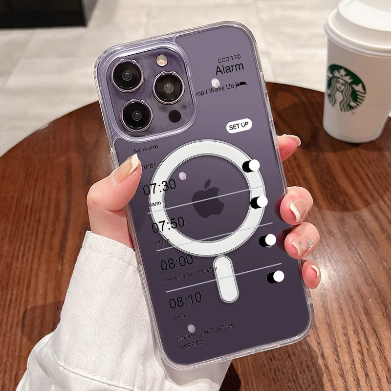 创意潮牌闹钟适用苹果16Promax手机壳iPhone15Promax全包软壳14Pro磁吸充电13透明保护套12高级感11防摔硅胶x