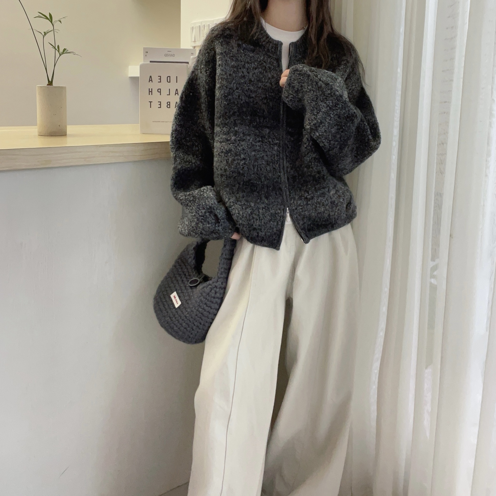 欧洲站2025冬季新款欧货潮圆领圈圈羊毛外套女百搭外套上衣女 - 图0