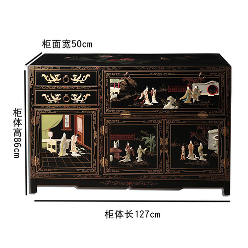 扬州漆器厂新中式轻奢实木餐边柜玉石雕刻仕女图客厅门厅玄关柜 - 图2
