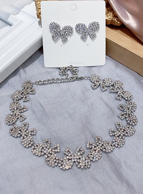 925银针满钻蝴蝶结名媛风锁骨链