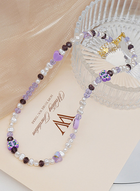 少女颈链锦希仿珍珠，水晶项链