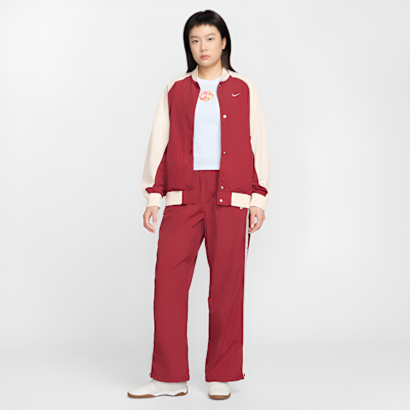 耐克女子夹克Oversize风新年款红色拼接撞色棒球领外套IF0333-613,淘宝优惠券,粉丝福利购,淘宝优惠卷
