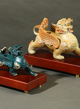 彩铜貔貅一对摆件手工彩绘皮丘家居客厅玄关摆件乔迁开业礼品铜器