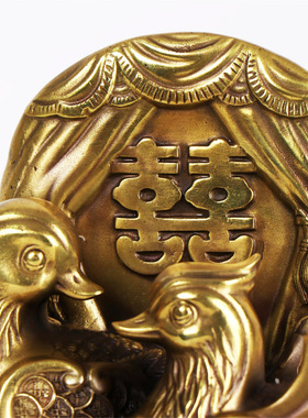 纯铜双喜鸳鸯 金钱鸳鸯工艺品摆件 铜鸳鸯