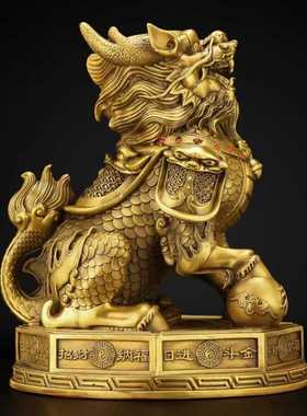 脚踩八卦工艺品铜麒麟摆件黄铜